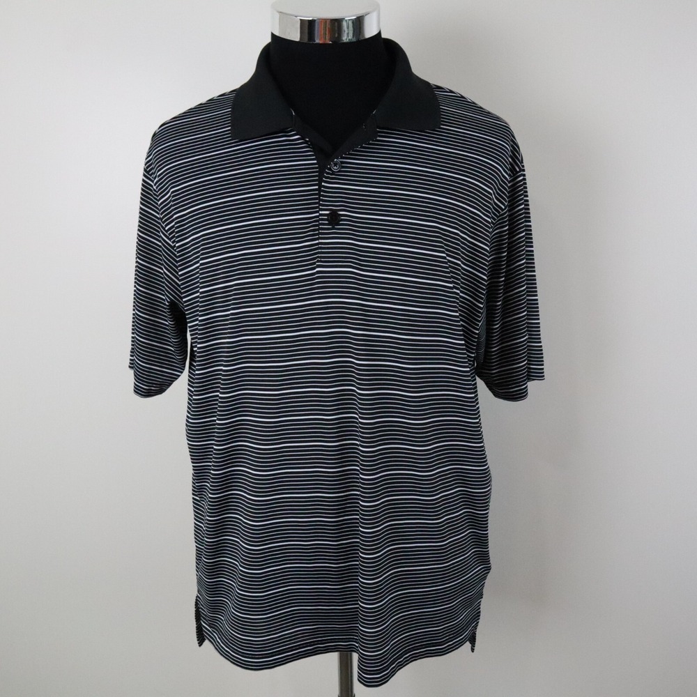 Adidas Golf Polo Shirt Mens‎ Medium Climalite Black Striped Short Sleeve